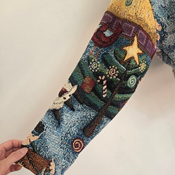 Rare Vintage Nativity Tapestry Jacket Cropped Painted Pony Art To Wear Small - Picture 13 of 15